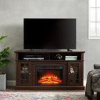 Classic TV Media Stand Modern Entertainment Console with 23' Fireplace Insert for TV Up to 65' with Open and Closed Storage Space, Espresso, 58.25'W*15.75'D*32'H - Grand Goldman Shop