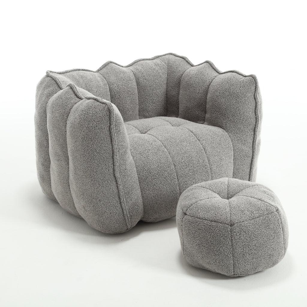 Soft Chenille Bean Bag Chair with High Resilient Foam for Living Room and Bedroom, Comfortable Square Lazy Sofa with Footstool for Adults - Grand Goldman Shop