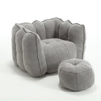Soft Chenille Bean Bag Chair with High Resilient Foam for Living Room and Bedroom, Comfortable Square Lazy Sofa with Footstool for Adults - Grand Goldman Shop