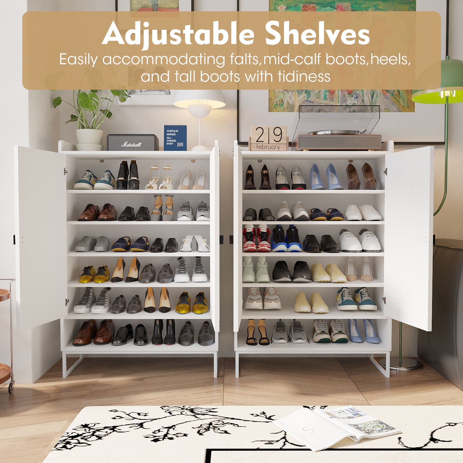 Shoe Cabinet with Doors, 6-Tier Shoe Storage Cabinet with Adjustable Shelves, Wooden Shoes Rack Shoe Storage Organizer for Entryway, Hallway, Closet, Living Room - Grand Goldman Shop
