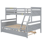 Gray Twin Over Full Bunk Bed with Ladder and Twin Trundle, Pine Wood Frame, 79.3''L x 57.1''W x 61.3''H - Grand Goldman Shop