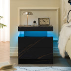 Nightstand LED Bedside Table Cabinet Lights Modern End Side with 2 Drawers for Bedroom (Black Gold) - Grand Goldman Shop