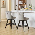 Swivel Velvet Barstools with Button Tufted Decoration and Wooden Legs, and Chrome Nailhead Trim, Leisure Style Bar Chairs,Bar stools, Set of 2 (Gray),SW1860GY - Grand Goldman Shop