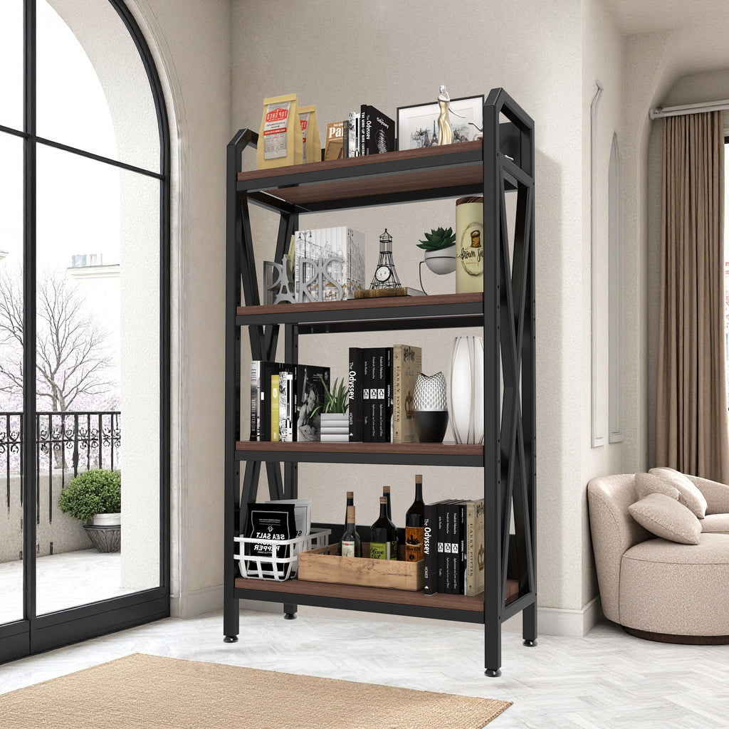 56.30'' Bakers Rack 4-Level Storage Shelves Metal and Wooden Kitchen Shelves, Kitchen Organizers and Storage, for Garage, Pantry, Bathroom, Closet ,33.50'' Length - Grand Goldman Shop