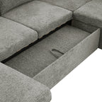 Versatile Light Grey Chenille Sectional Sofa Bed with Storage, Cup Holders & Charging Ports, 109.9' - Grand Goldman Shop