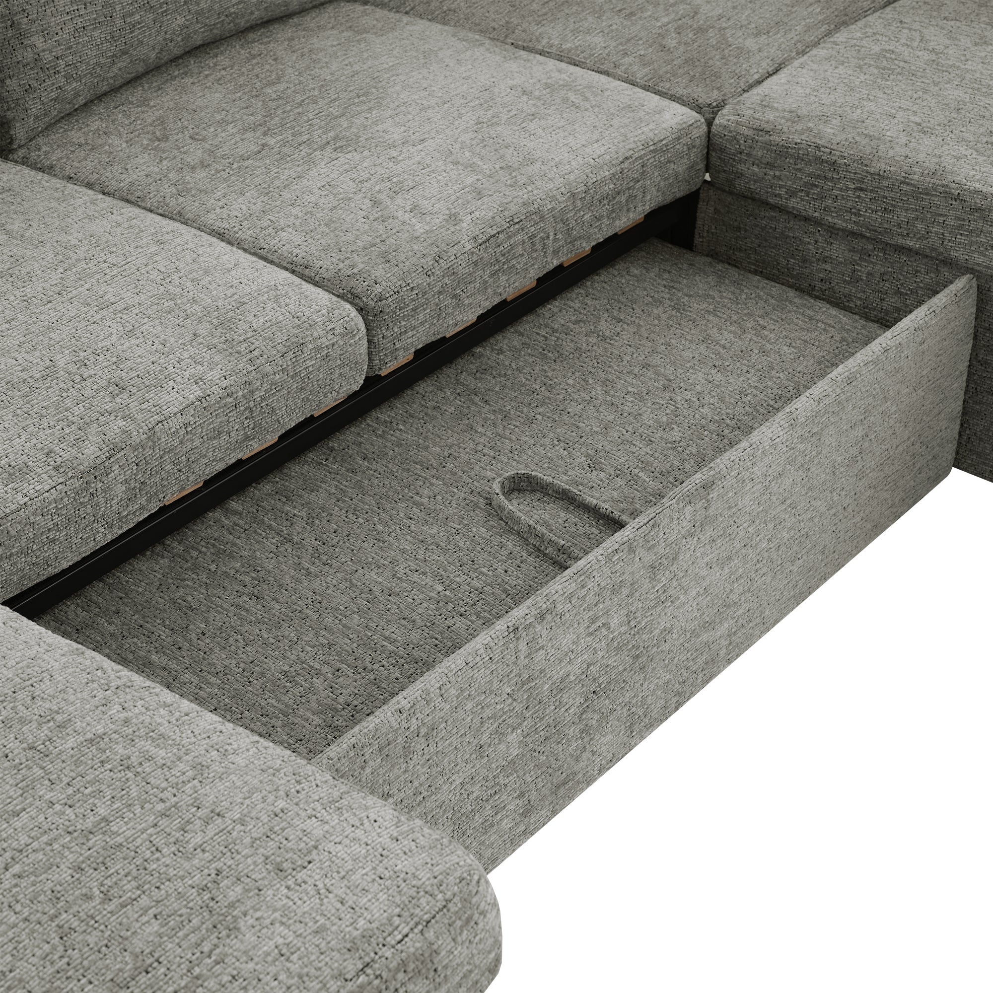 Versatile Light Grey Chenille Sectional Sofa Bed with Storage, Cup Holders & Charging Ports, 109.9' - Grand Goldman Shop