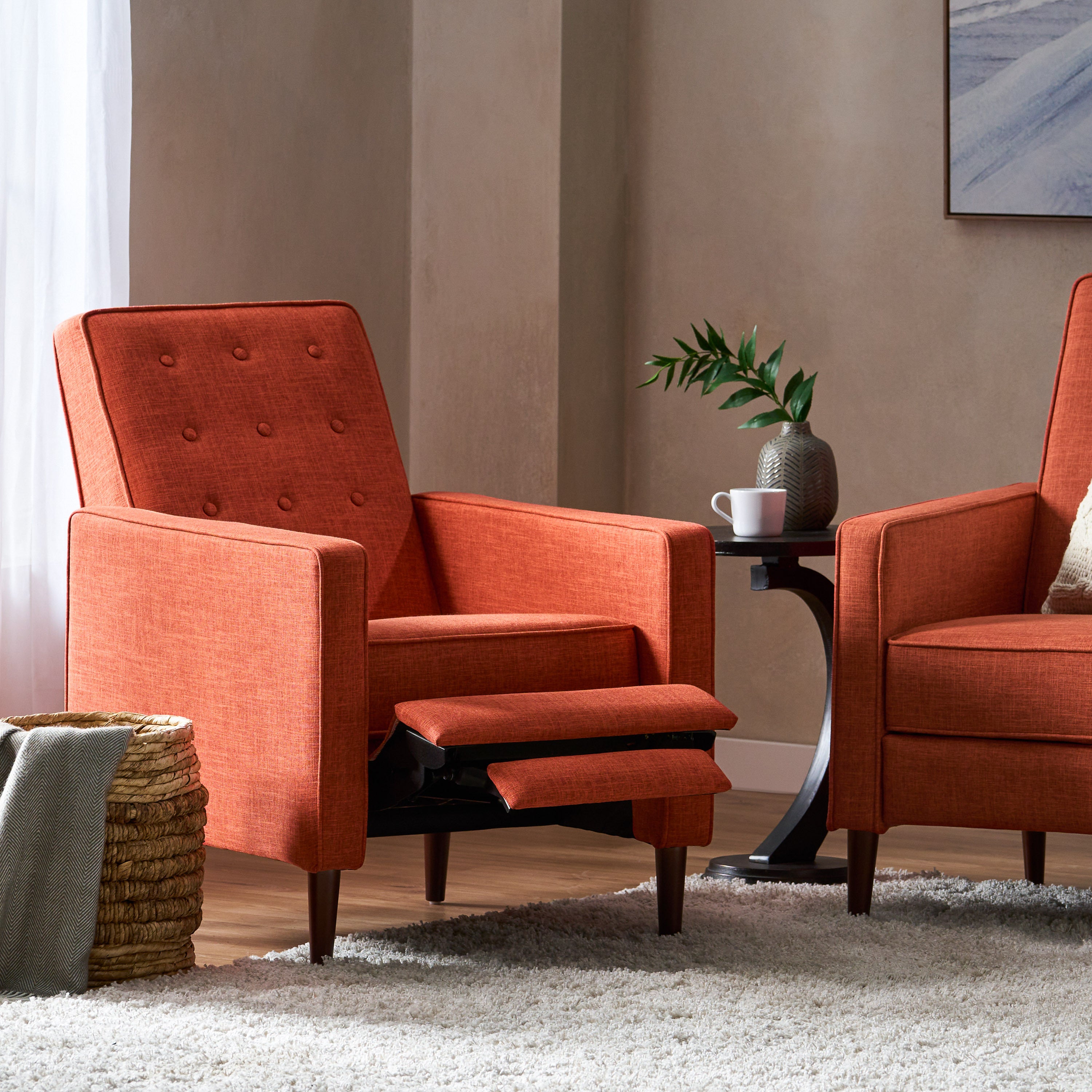 Macedonia Mid-Century Modern Button Tufted Fabric Recliner - Grand Goldman Shop