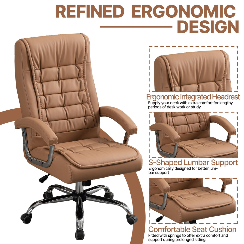 Executive Office Chair High Back PU Leather Desk Chair with Spring Seat Cushion, Ergonomic Swivel Computer Chair with Chrome 