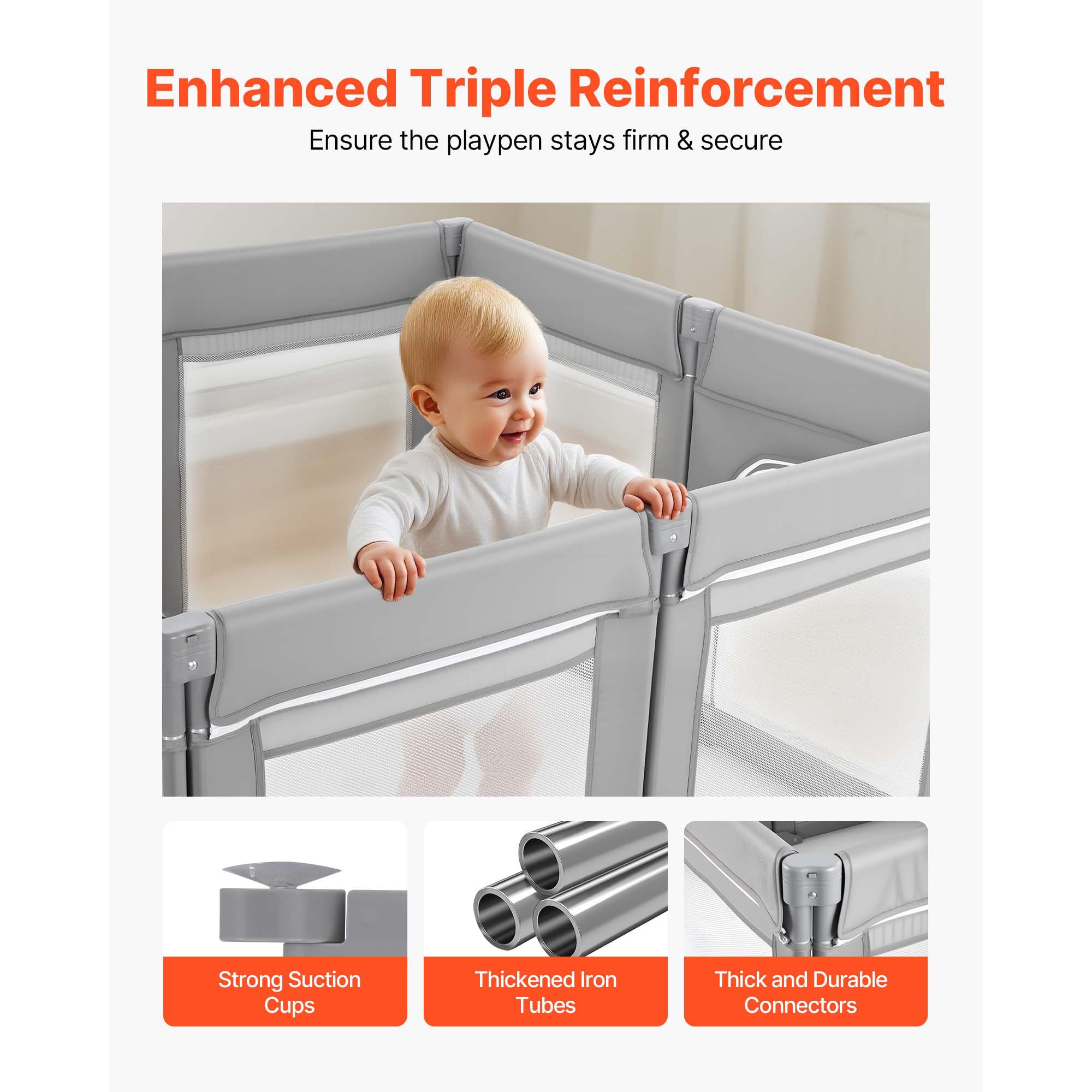 Stylish Baby Playpen, 47.2″ x 47.2″ Foldable Toddlers Playpen, Indoor/Outdoor Baby Fence Play Yard with Zippered Door & Soft 