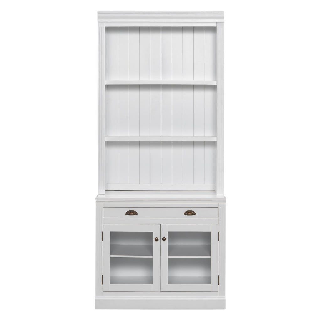 83.4'Tall Bookshelf Suite with LED Lighting, Modern Bookcases with Glass Doors and Drawers,2-Piece Set Storage Bookcase Suite