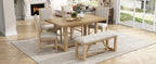 TREXM 6-Piece Retro Dining Table Set for 6, 60' Wood Kitchen Table and Chairs Set of 4 with Bench Designed Trestle Base for kitchen & Dining Room (Natural) - Grand Goldman Shop