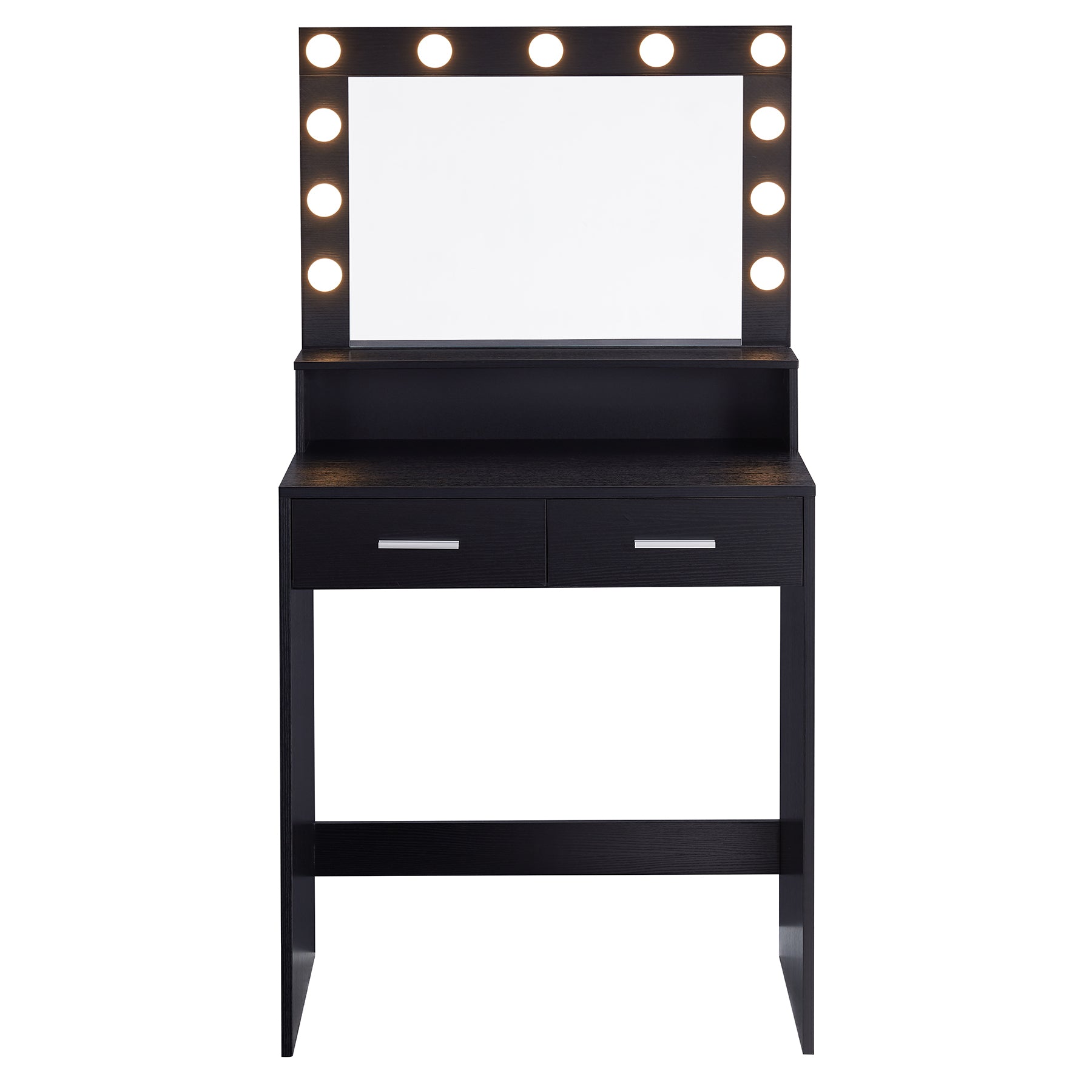Vanity Desk with Mirror and Lights, Dressing Table with Large Drawer, 2 Level Storage Dresser & 3 Lighting Modes Adjustable Brightness, Suitable for Bedroom(Black) - Grand Goldman Shop