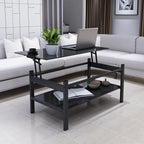 Modern Simple Lift Top Coffee Table with 2-Layer Tempered Glass in Black for Living Room - Grand Goldman Shop