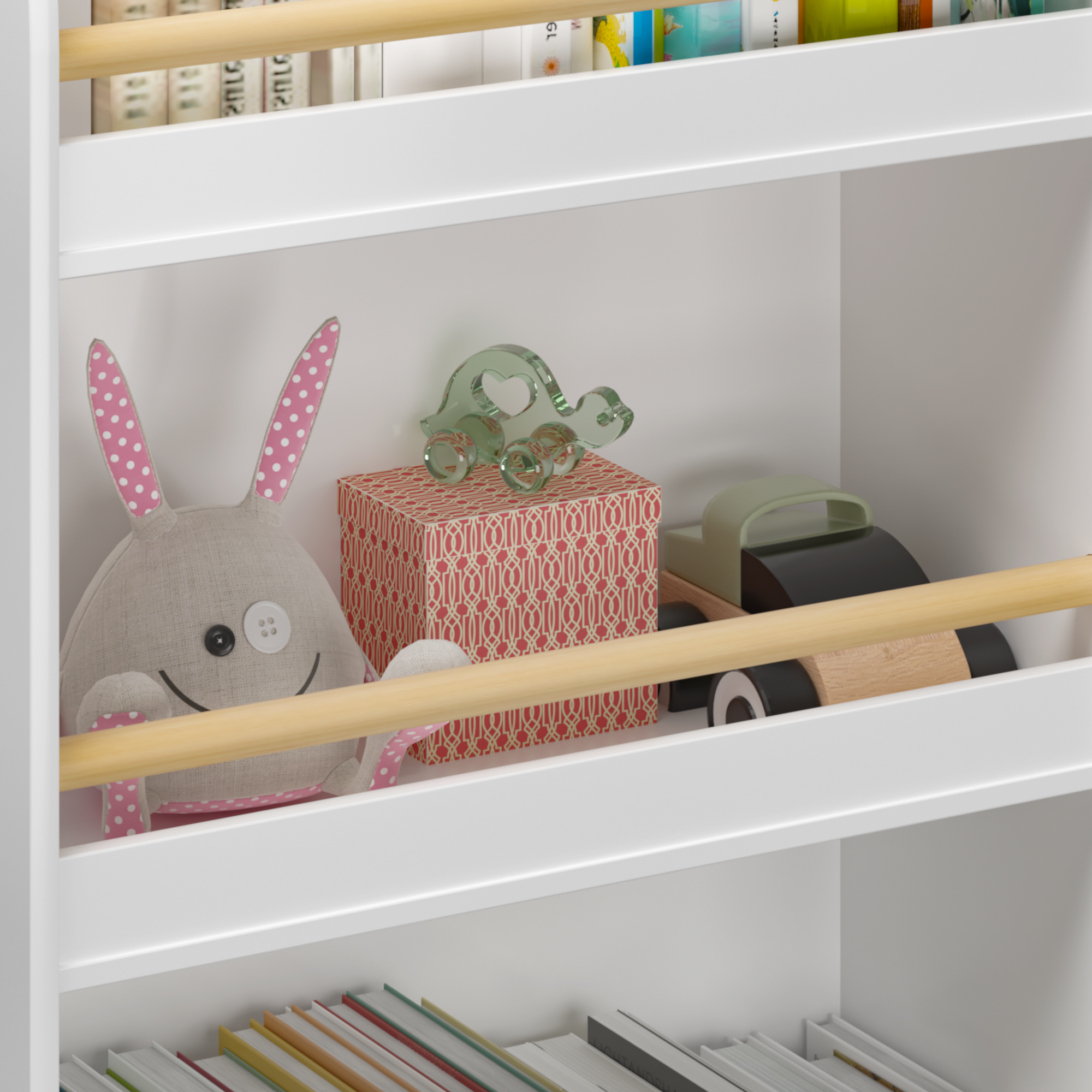 Kids Bookshelf 3-Tier White Book Organizer with Toy Storage, MDF and Pine Wood Legs | Premium Home Decor - Grand Goldman