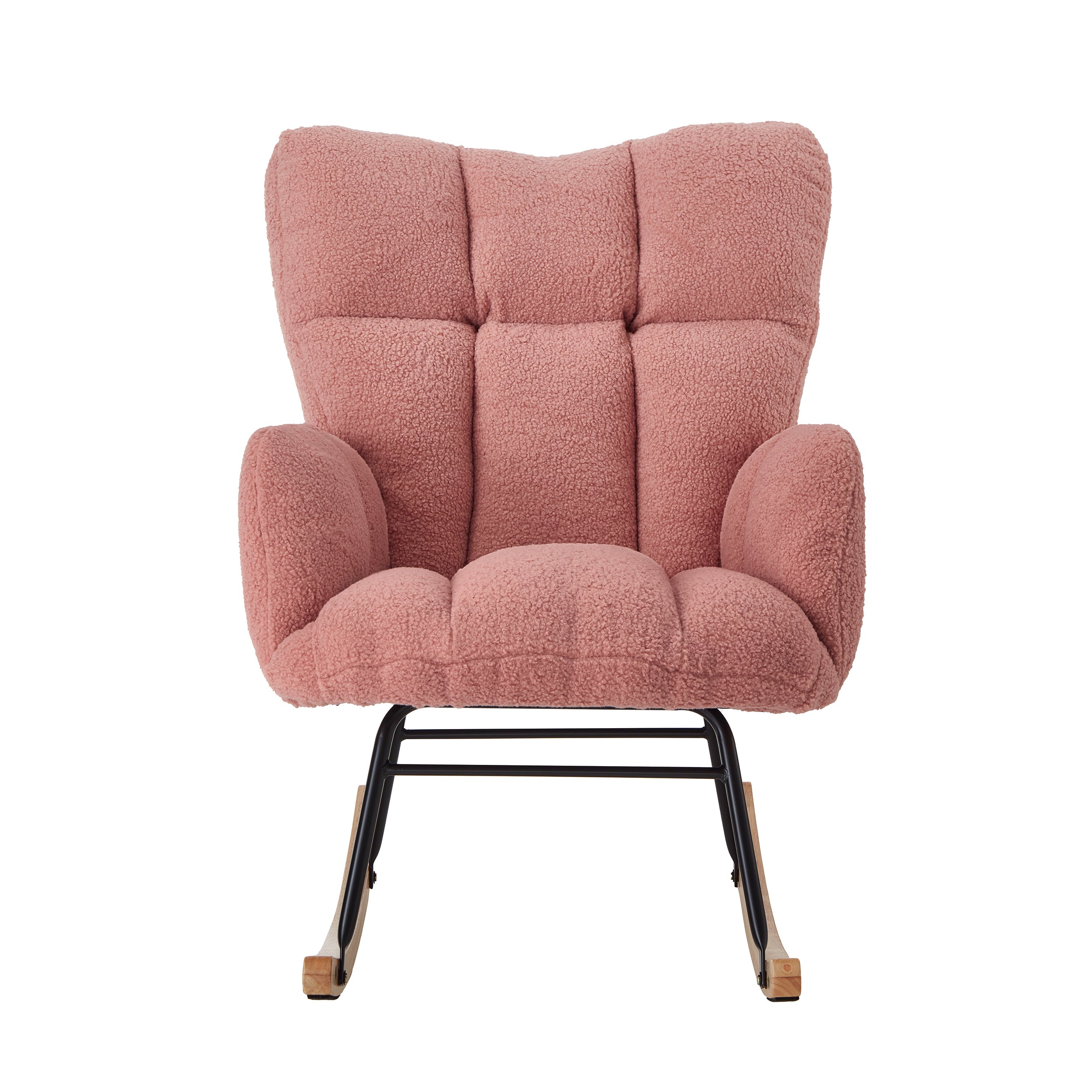Glider Chair for Living Room Tufted Upholstered Teddy Fabric Rocking Chair with Metal Frame Accent Chair Pink - Grand Goldman Shop