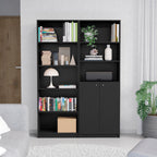 Layton 2 Piece Home Bookcase set, 49' Wide with 8 Shelves and Double Door Cabinet, Living Room Set Black | Premium Home Decor