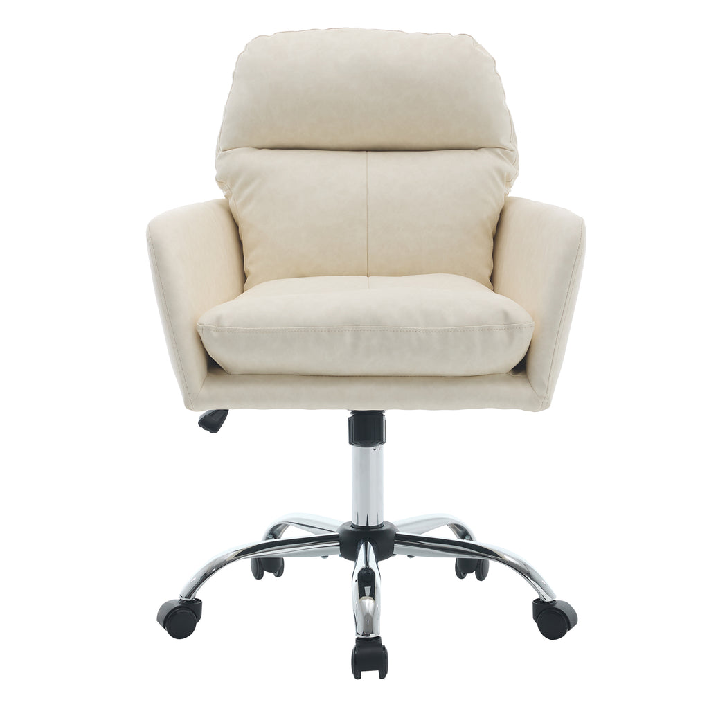 Modern Office Chair with Adjustable Height, White PU Leather Upholstery, Metal Frame for Office, Bedroom, Dressing Table Use 