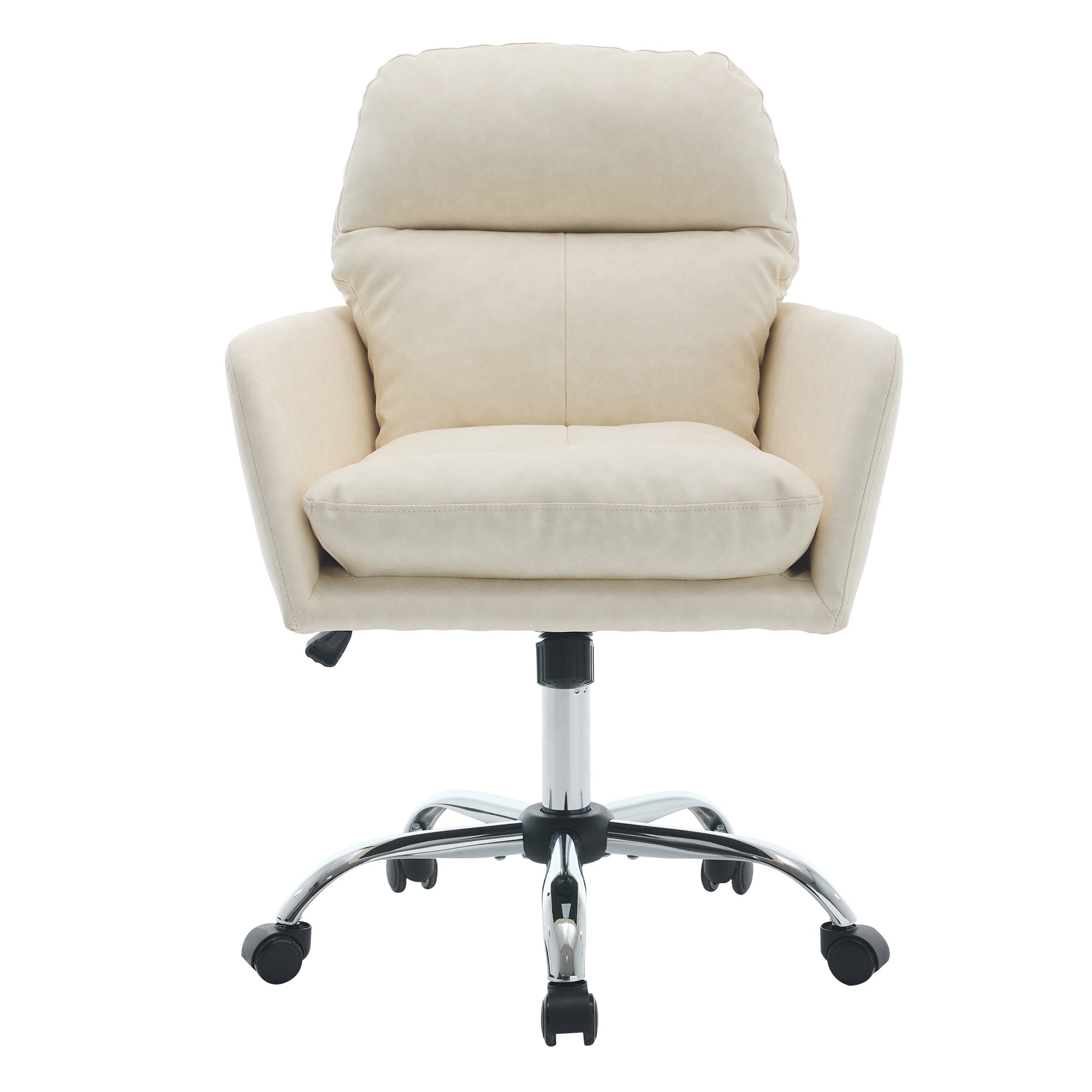 Modern Office Chair with Adjustable Height, White PU Leather Upholstery, Metal Frame for Office, Bedroom, Dressing Table Use 