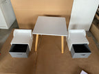 Kids Table and 2 Chair Set with Storage Bins, 3-Piece Toddler Activity Play Table for Arts & Crafts, Reading, Drawing, Wooden