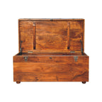Solid Wood Buffalo Leather Upholstered Hide Chestnut Storage Trunk, Tan & Brown - Grand Goldman Shop