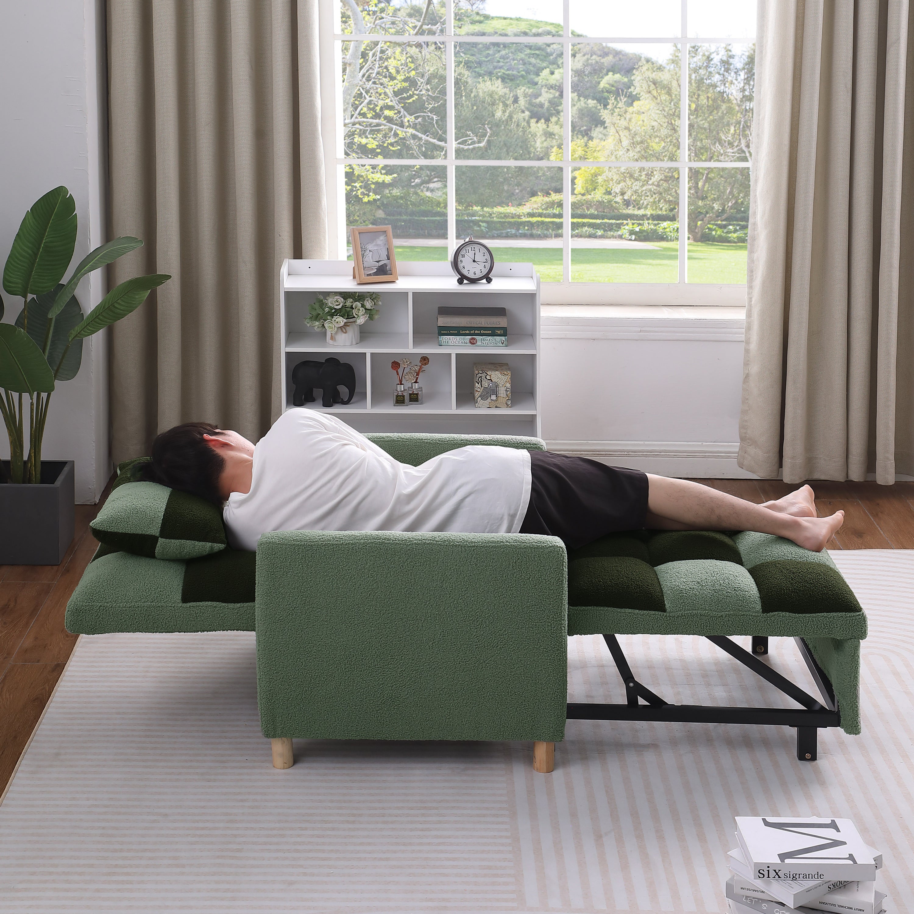 Convertible Sleeper Sofa Chair Bed, Adjustable Chair with Pillow, Multi-Functional Sleeper Chair with Soft Teddy Fabric for Living Room, Dorm, Apartment, Bedroom or Office - Grand Goldman Shop