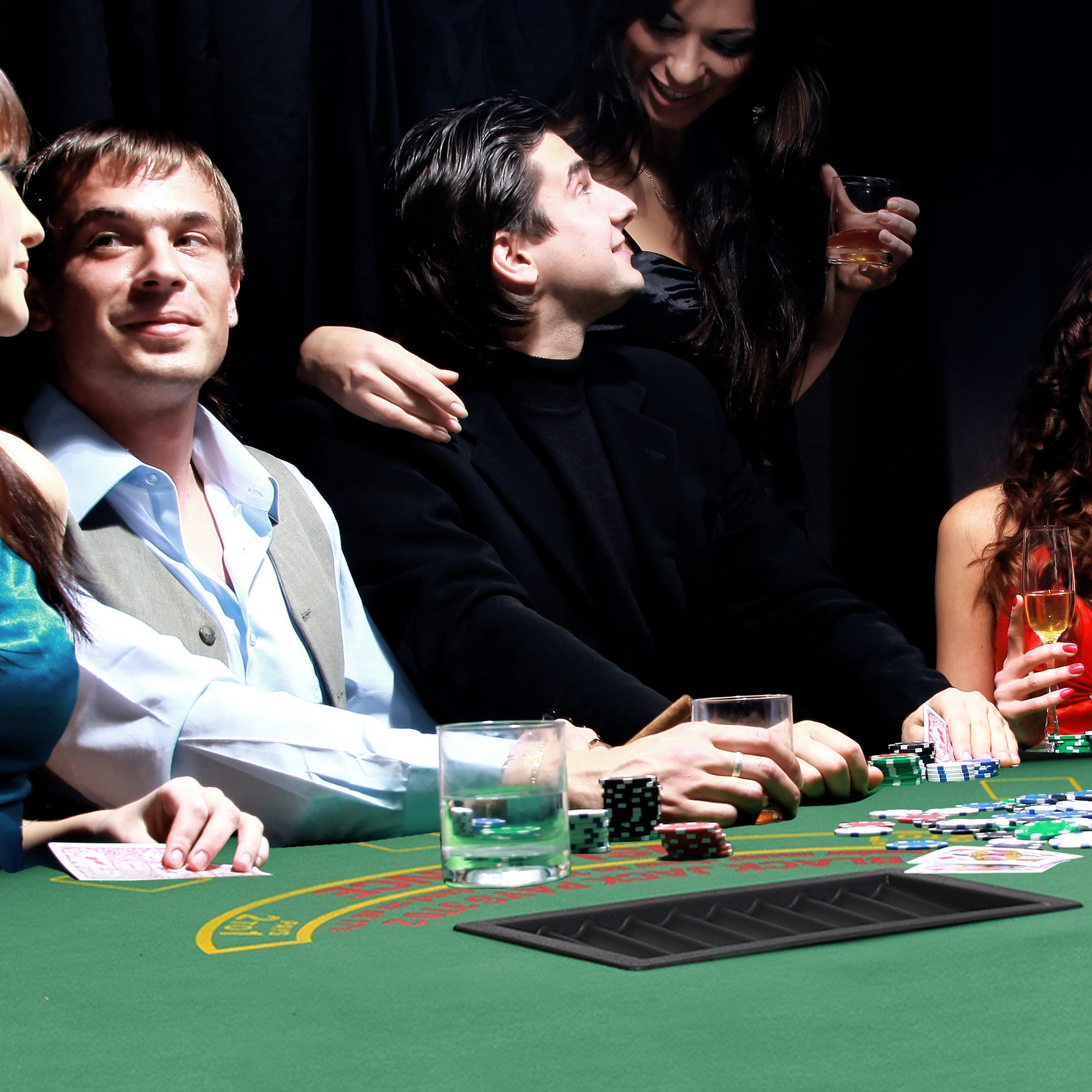 Soozier Poker Table Foldable, 72' Blackjack Table for 7 Players with Chip & Cup Holder, Green Felt - Grand Goldman