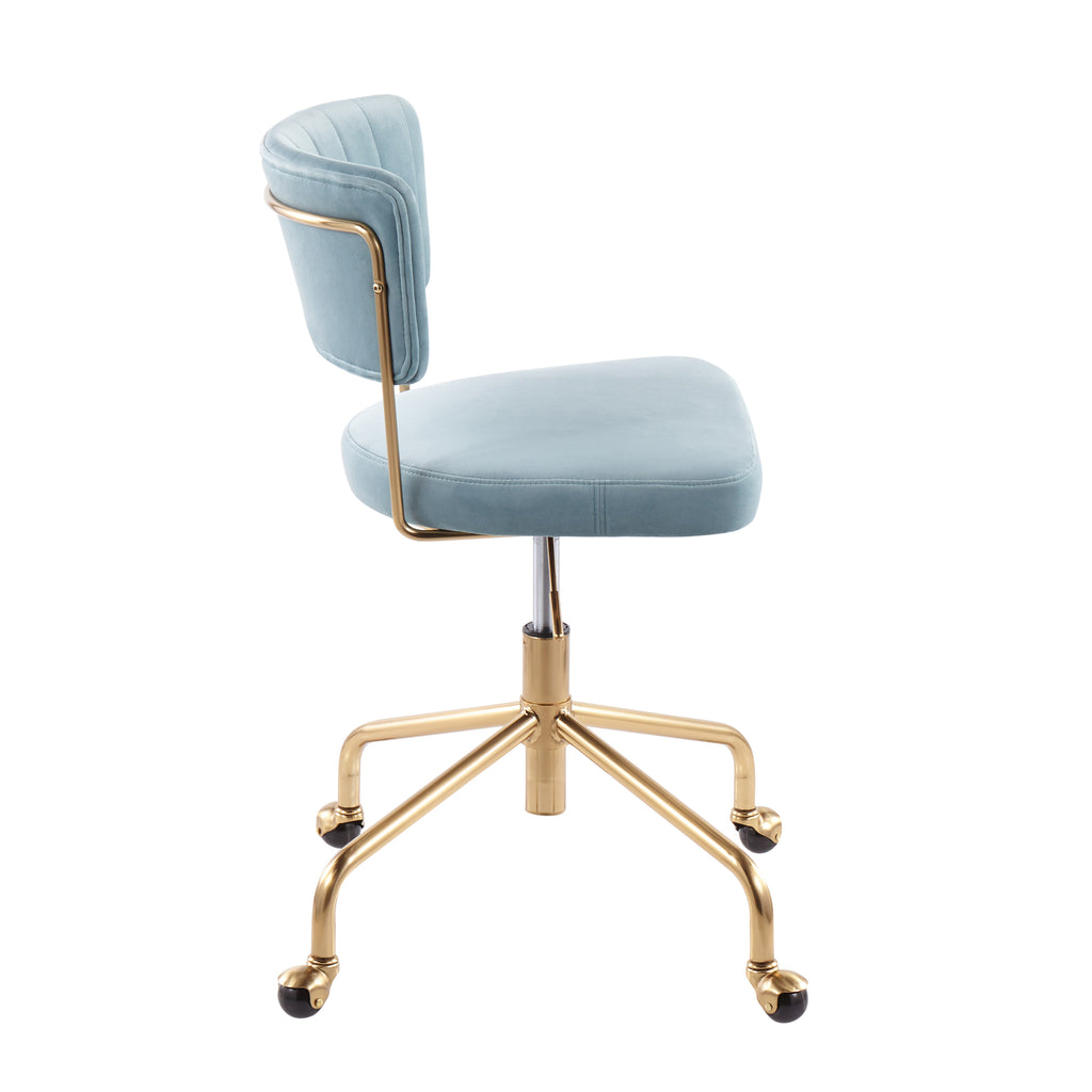 Contemporary Task Chair in Gold Metal and Light Blue Velvet - Grand Goldman