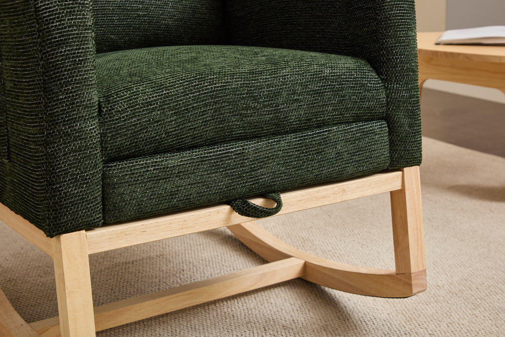 Modern Accent Rocking Chair Rocking Chair with Solid Wood Legs, Upholstered Nursery Glider Rocker, Comfy Armchair with Side Pocket, Living Room Lounge Arm Chair with High Backrest fabric - Grand Goldman Shop