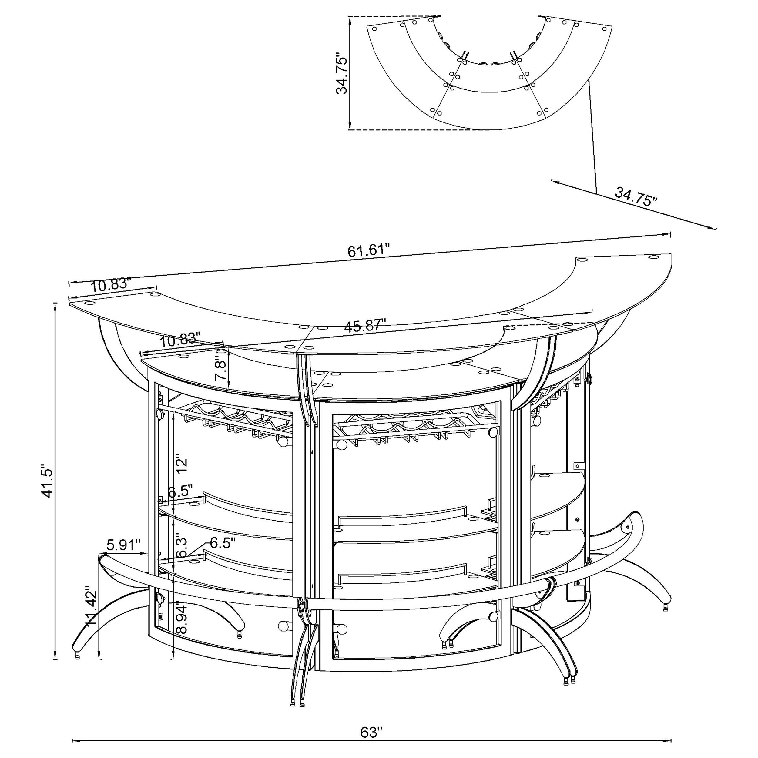 Elaina Black 3-Piece Curved Freestanding Home Bar with Smoked Acrylic Panels and Silver Metal Frame, Black Finish, Glass and Metal Construction - Grand Goldman Shop