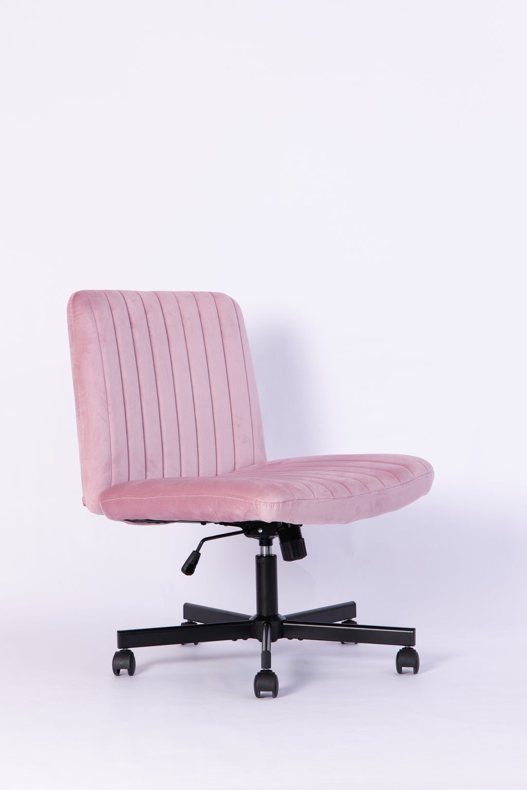 Light Pink Velvet Criss Cross Armless Office Chair with Wheels - Comfortable & Stylish for Home Office, Meditation, and Makeu