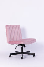 Light Pink Velvet Criss Cross Armless Office Chair with Wheels - Comfortable & Stylish for Home Office, Meditation, and Makeu