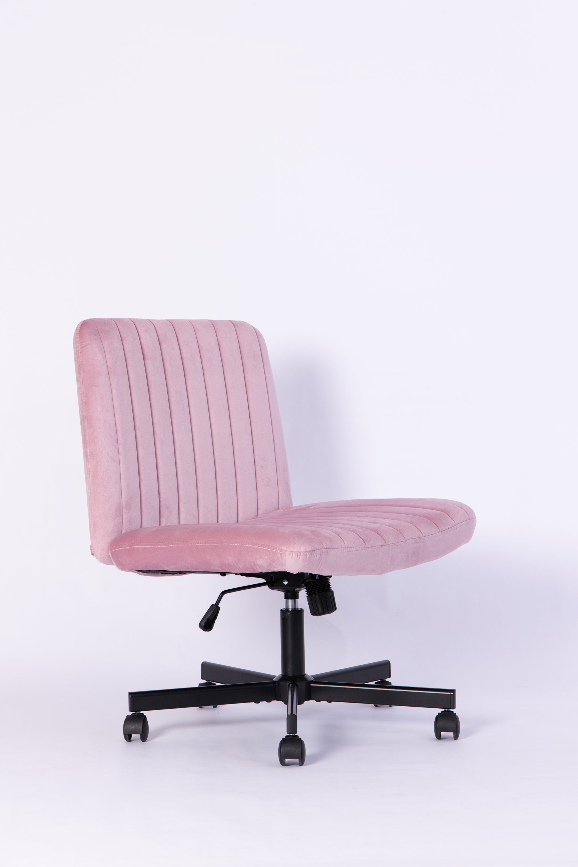 Light Pink Velvet Criss Cross Armless Office Chair with Wheels - Comfortable & Stylish for Home Office, Meditation, and Makeu