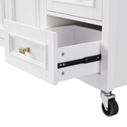 K&K 52'' Kitchen Island with Drop Leaf, Embossed Texture Kitchen Island on Wheels with Spice Rack, Towel Rack, 2 Doors and 5 Drawers, Kitchen Storage Cart with Adjustable Shelf for Kitchen, White - Grand Goldman Shop