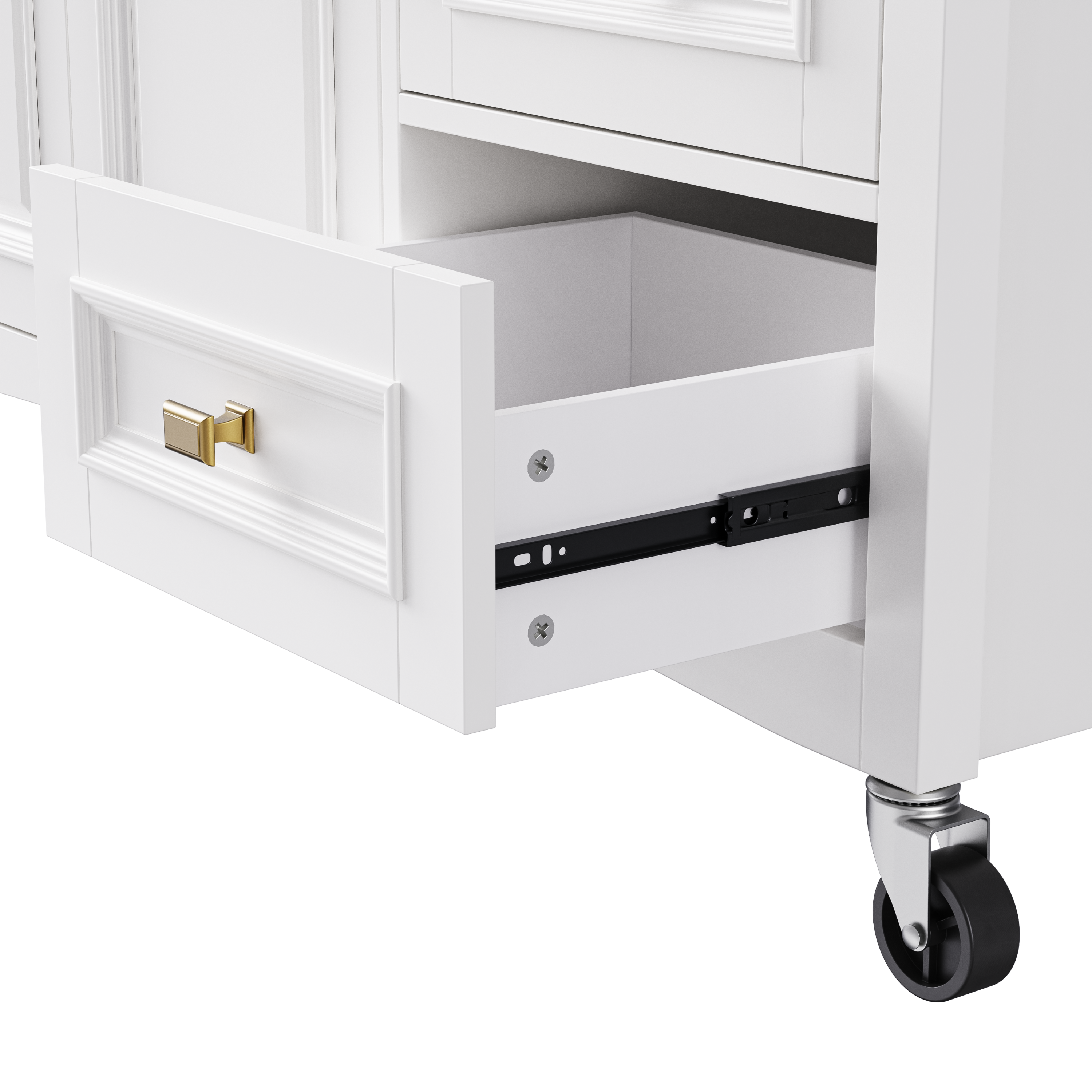 K&K 52'' Kitchen Island with Drop Leaf, Embossed Texture Kitchen Island on Wheels with Spice Rack, Towel Rack, 2 Doors and 5 Drawers, Kitchen Storage Cart with Adjustable Shelf for Kitchen, White - Grand Goldman Shop