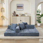 Comfy Convertible Folding Mattress Couch, Floor Sofa Bed, Chenille Floor Sofa with Armrest, Floor Sofa Lounge Couch for Living Room Bedroom Lounge Studio-Blue - Grand Goldman Shop