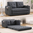 {VIDEO Provided}3-in-1 Upholstered Futon Sofa Convertible Sofa bed,Foldable Tufted Loveseat with Pull Out Sleeper Couch Bed,Folding Mattres Love Seat Daybed W/Side Pockets and Cup Holder, Dark Gray - Grand Goldman Shop