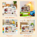 Stylish 3-in-1 Kids Bookshelf and Toy Storage, 4-Tier Book Shelf for Kids Rooms, Sling Baby Bookcase with Stuffed Animal Stor