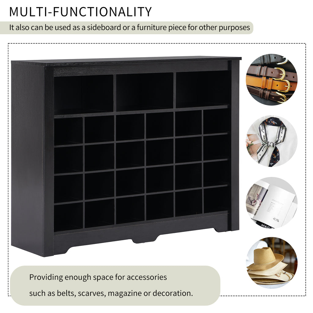 ON-TREND Sleek Design 24 Shoe Cubby Console, Modern Shoe Cabinet with Curved Base, Versatile Sideboard with High-quality for Hallway, Bedroom, Living Room, Black - Grand Goldman Shop