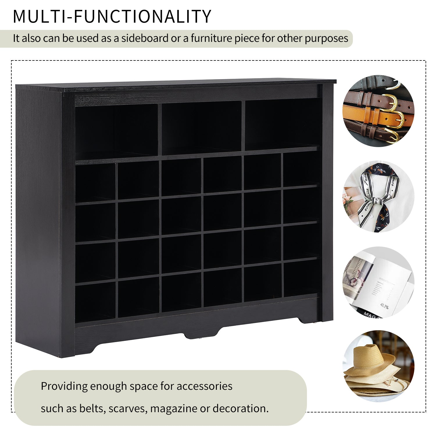 ON-TREND Sleek Design 24 Shoe Cubby Console, Modern Shoe Cabinet with Curved Base, Versatile Sideboard with High-quality for Hallway, Bedroom, Living Room, Black - Grand Goldman Shop