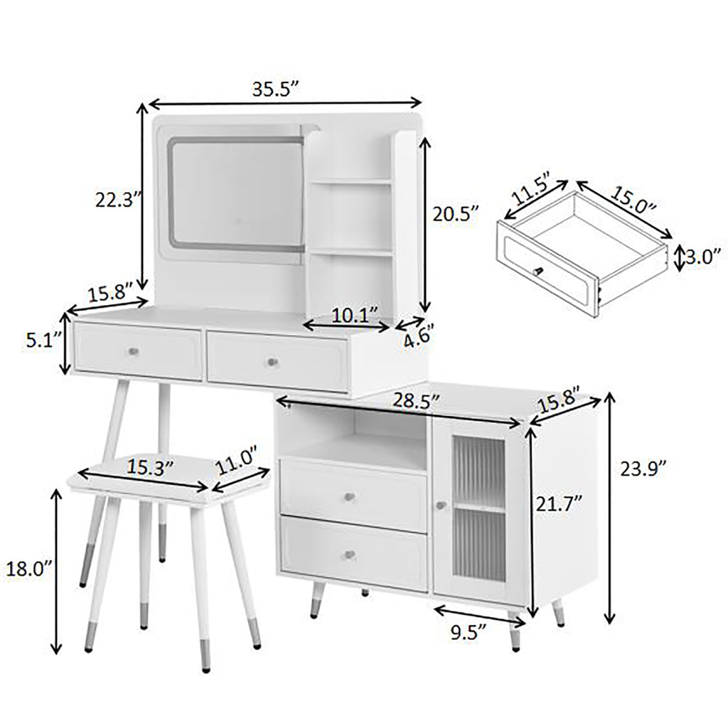 Modern Makeup Vanity Desk with Mirror and Lights, Retractable Design, Black Engineered Wood, 58.50 x 15.80 x 52.30 inches - Grand Goldman Shop