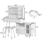 Modern Makeup Vanity Desk with Mirror and Lights, Retractable Design, Black Engineered Wood, 58.50 x 15.80 x 52.30 inches - Grand Goldman Shop