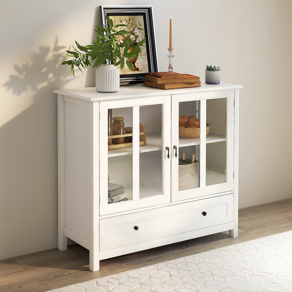 Buffet storage cabinet with double glass doors and unique bell handle - Grand Goldman Shop