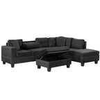 Modern Sectional Sofa with Storage Ottoman, L-Shape Couch with 2 Pillows and Cup Holders, Black Velvet, 105' - Grand Goldman Shop