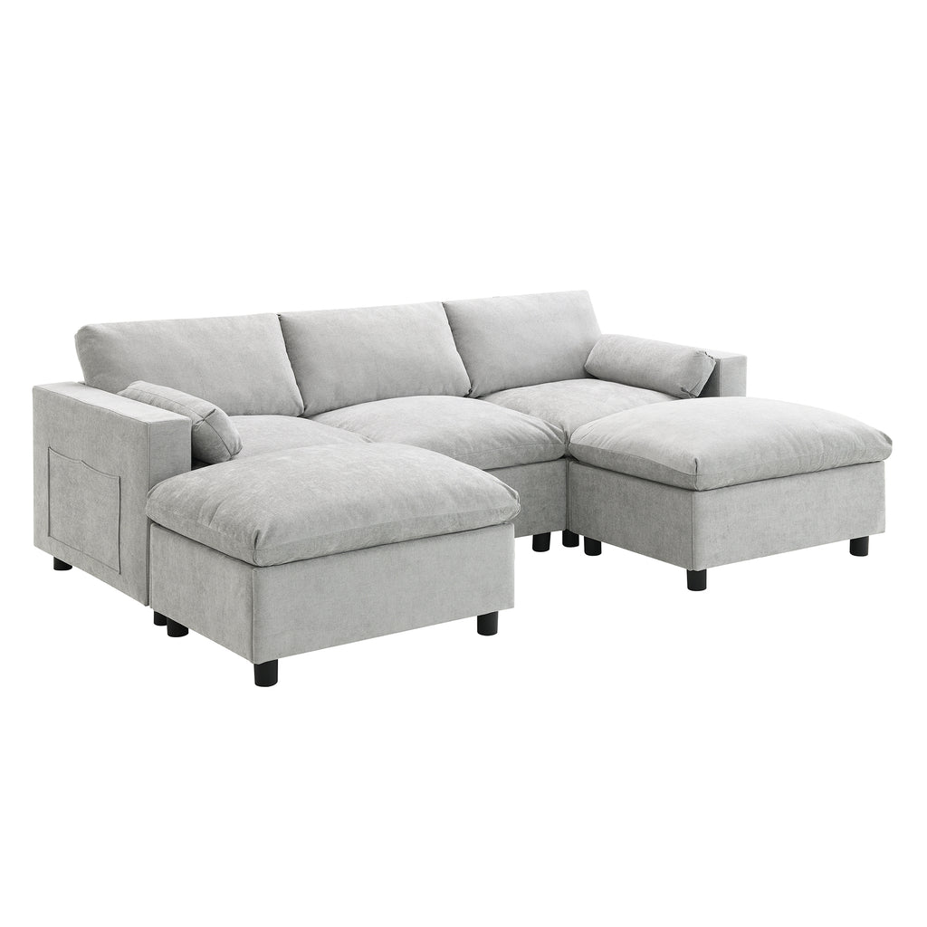 [VIDEO]86.5'' Chenille Modular Sectional Sofa with Storage Pockets, 5 Seat U Shaped Couch Set with Pillows,Free Combination,Modern Cloud Sofa with 2 Movable Ottoman for Living Room,Apartment,3 Colors - Grand Goldman Shop