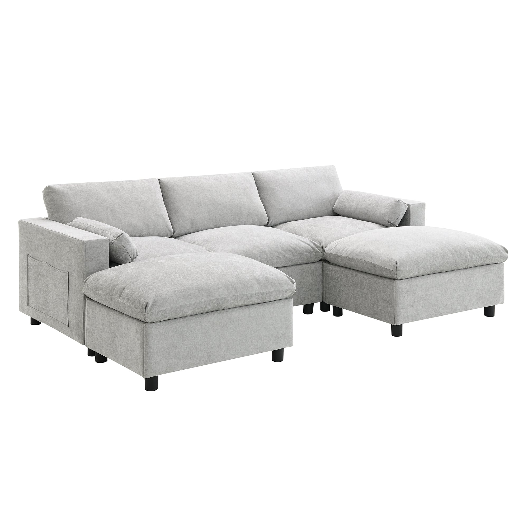 [VIDEO]86.5'' Chenille Modular Sectional Sofa with Storage Pockets, 5 Seat U Shaped Couch Set with Pillows,Free Combination,Modern Cloud Sofa with 2 Movable Ottoman for Living Room,Apartment,3 Colors - Grand Goldman Shop