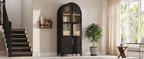 K&K 71' Tall Arched Kitchen Pantry Cabinet with Door Shelves, Farmhouse Kitchen Storage Cabinet with Open & Adjustable Shelves, Hidden Drawer & Glass Door, Cupboard for Kitchen, Dining Room, Black - Grand Goldman Shop