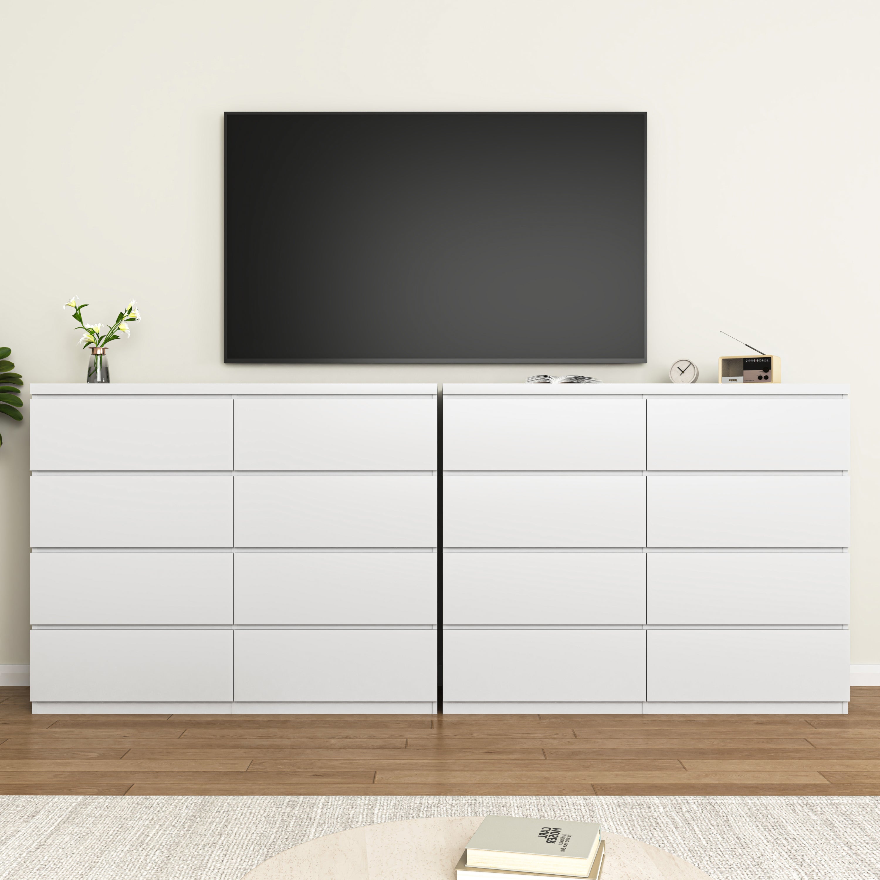 8 Drawers Dresser for Bedroom, Wood Bedroom Dresser Modern Drawer Chest, 8 Chest of Drawer, Tall Dresser for Closet, Dressers Organizer for Living Room, Closet, White - Grand Goldman Shop