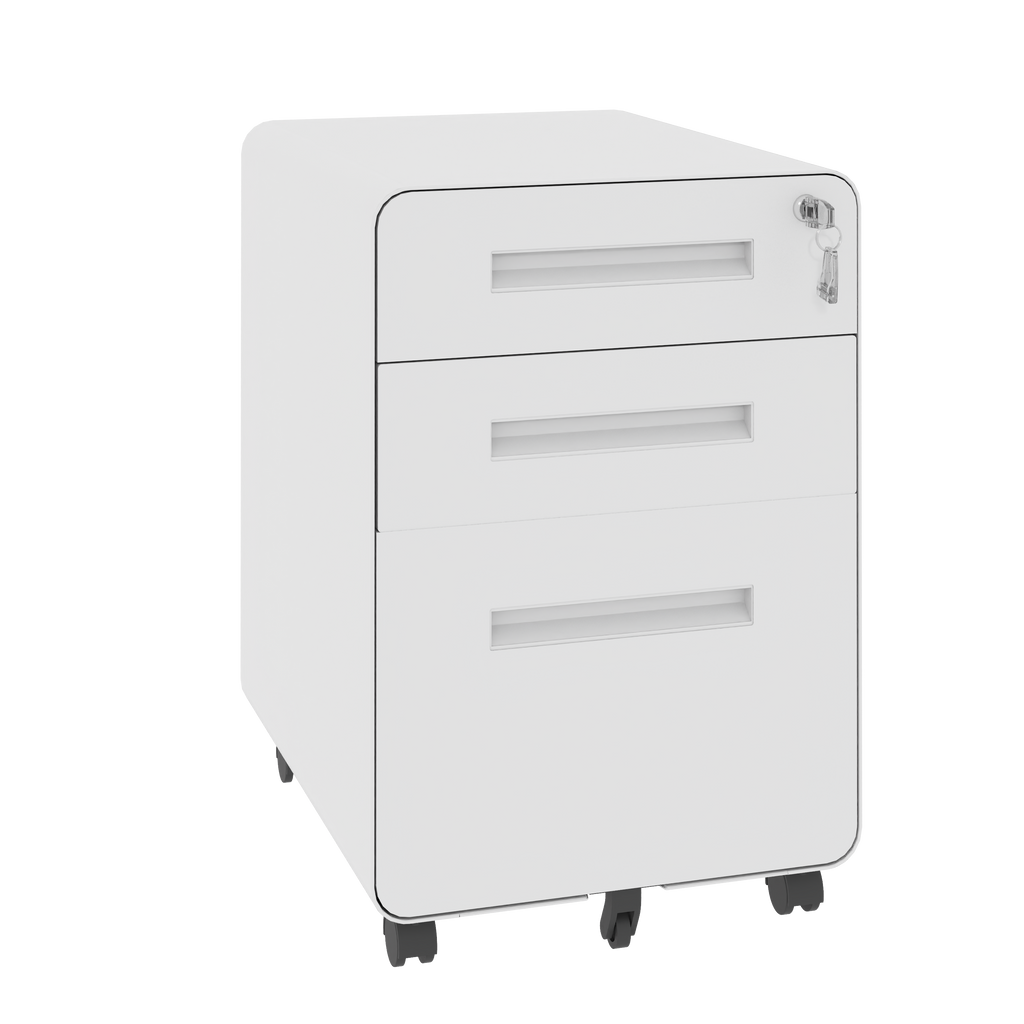 3-Drawer Wide Mobile File Cabinet with Lock, All-Steel Metal Storage Cabinet on Casters, White, Fully Assembled, Holds A4/Letter Files, 110lbs/Drawer