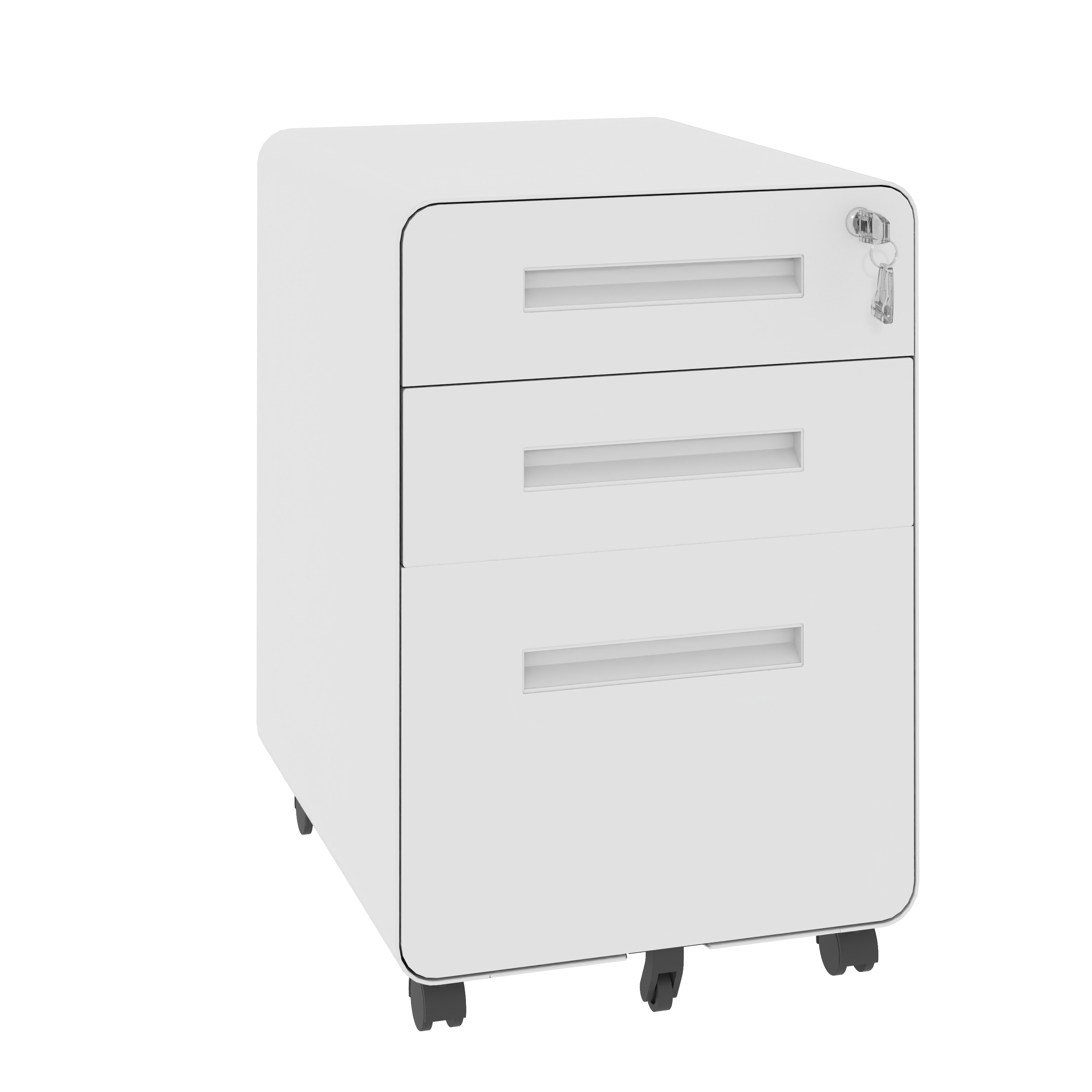3-Drawer Wide Mobile File Cabinet with Lock, All-Steel Metal Storage Cabinet on Casters, White, Fully Assembled, Holds A4/Letter Files, 110lbs/Drawer