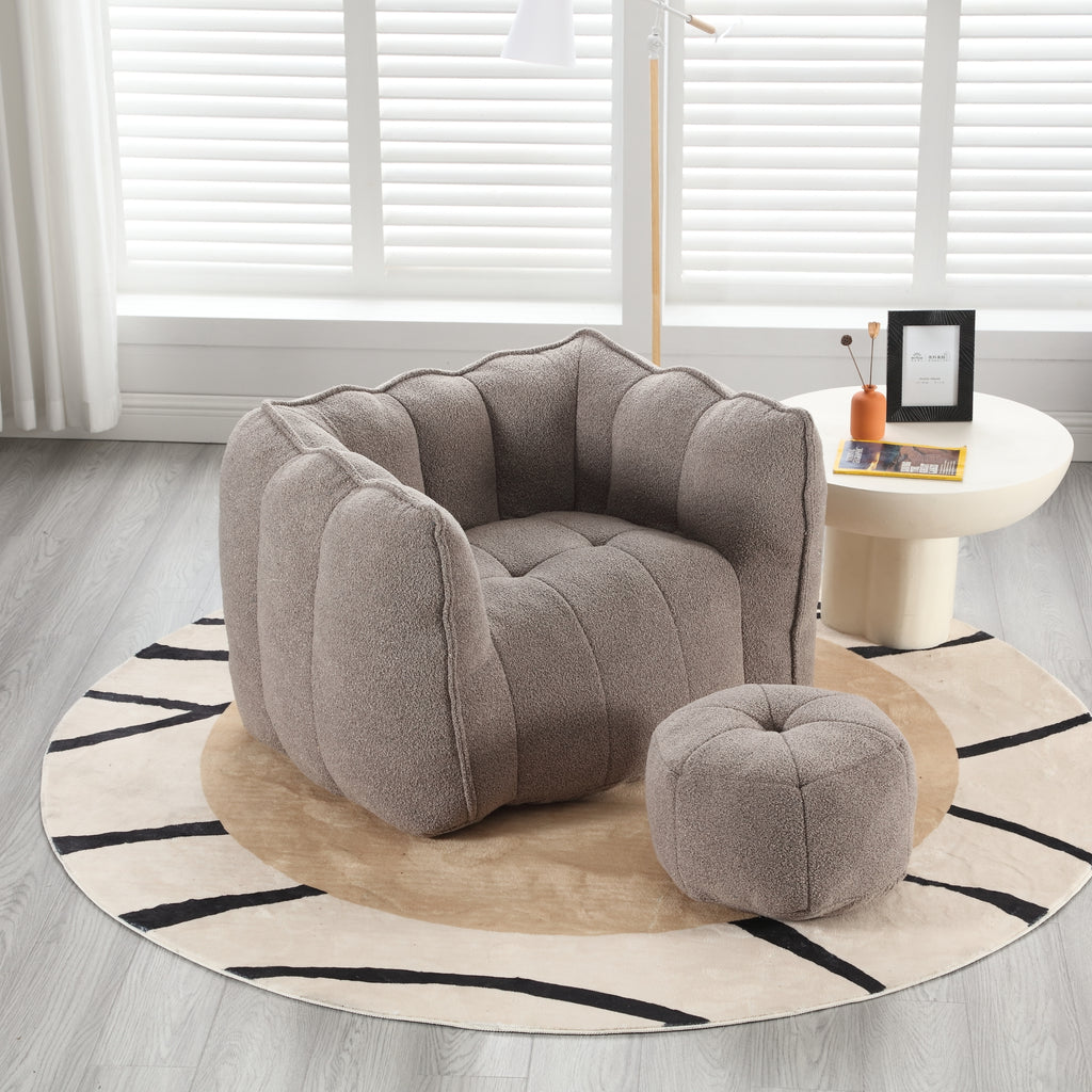 Soft Chenille Bean Bag Chair with High Resilient Foam for Living Room and Bedroom, Comfortable Square Lazy Sofa with Footstool for Adults - Grand Goldman Shop